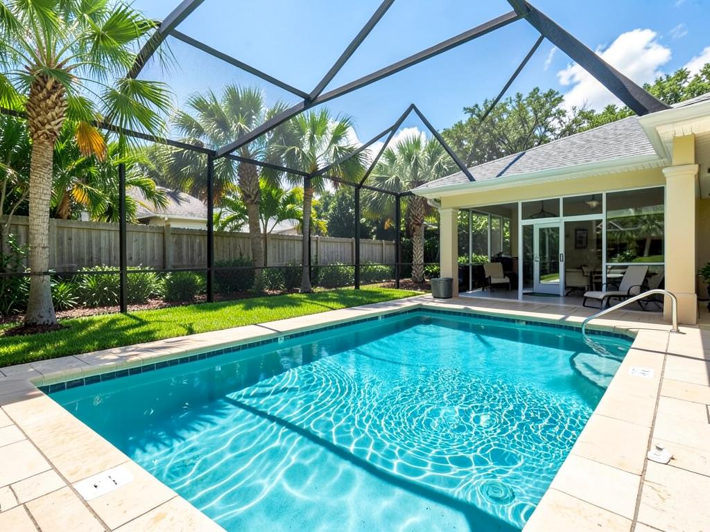 Clean residential swimming pool with clear blue water in Central Florida